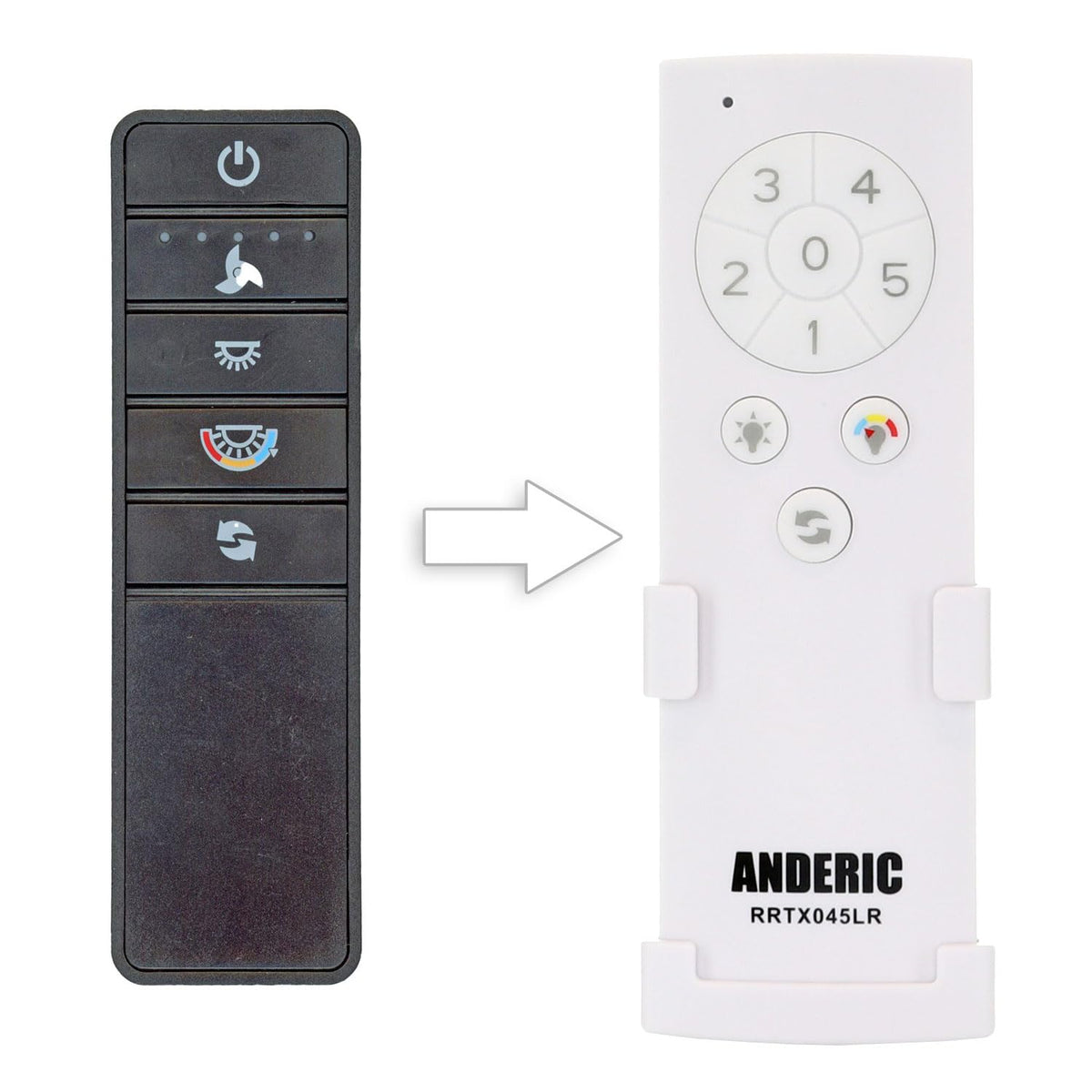 Anderic RRTX045-LR remote front view for easy ceiling fan control