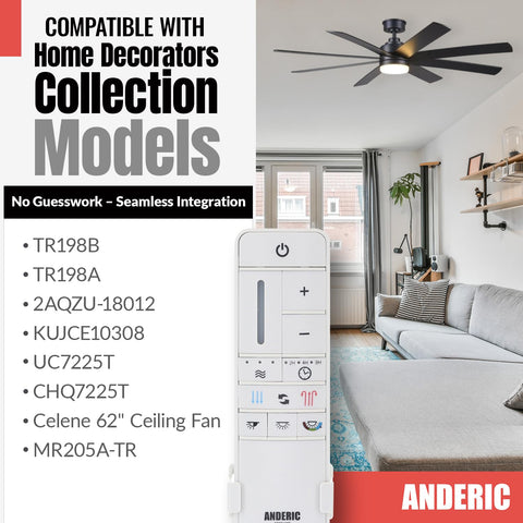 Anderic UC7225T remote back view showing battery compartment