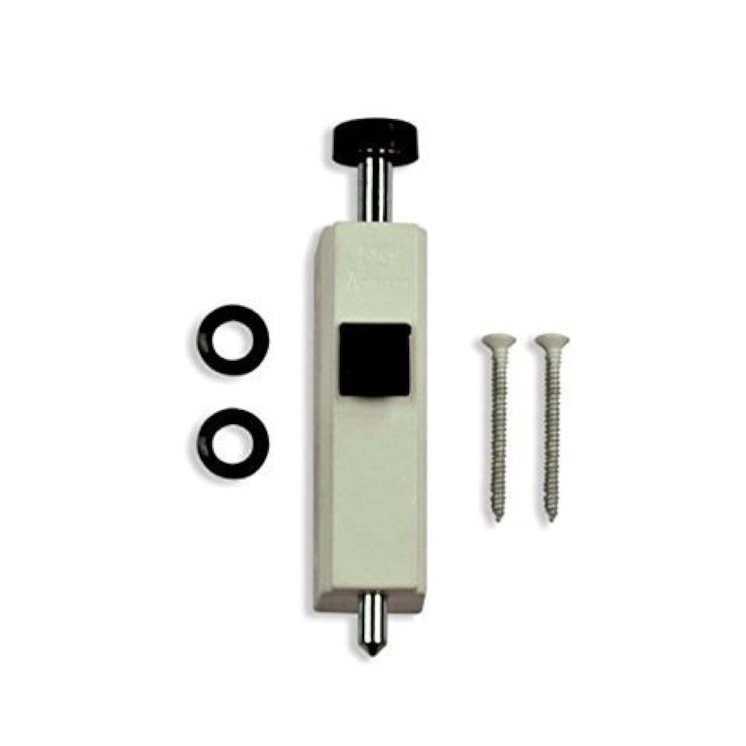 Andersen auxiliary security lock foot latch white, front view, improves door security with controlled ventilation.