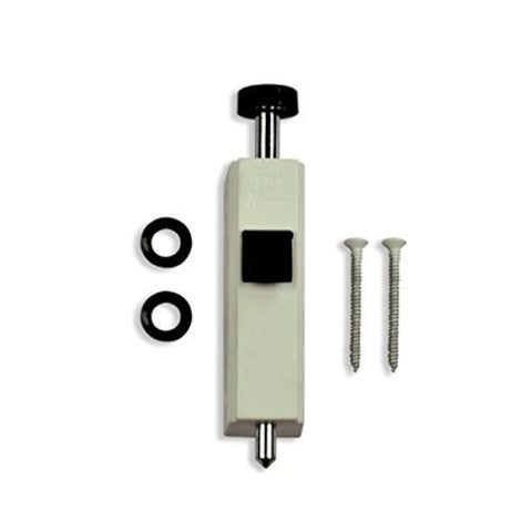 Andersen auxiliary security lock foot latch white, front view, improves door security with controlled ventilation.