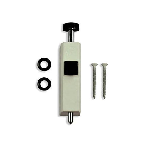 Andersen white foot latch installation view, easy upgrade for Frenchwood gliding doors.