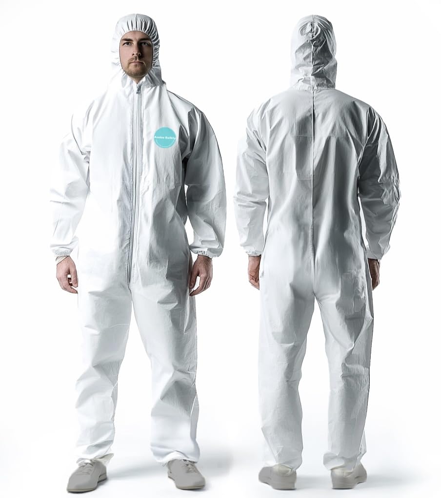 Andes Safety hazmat suit bulk pack front view for full body protection during painting.