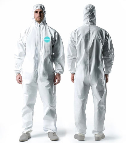 Andes Safety hazmat suit bulk pack front view for full body protection during painting.