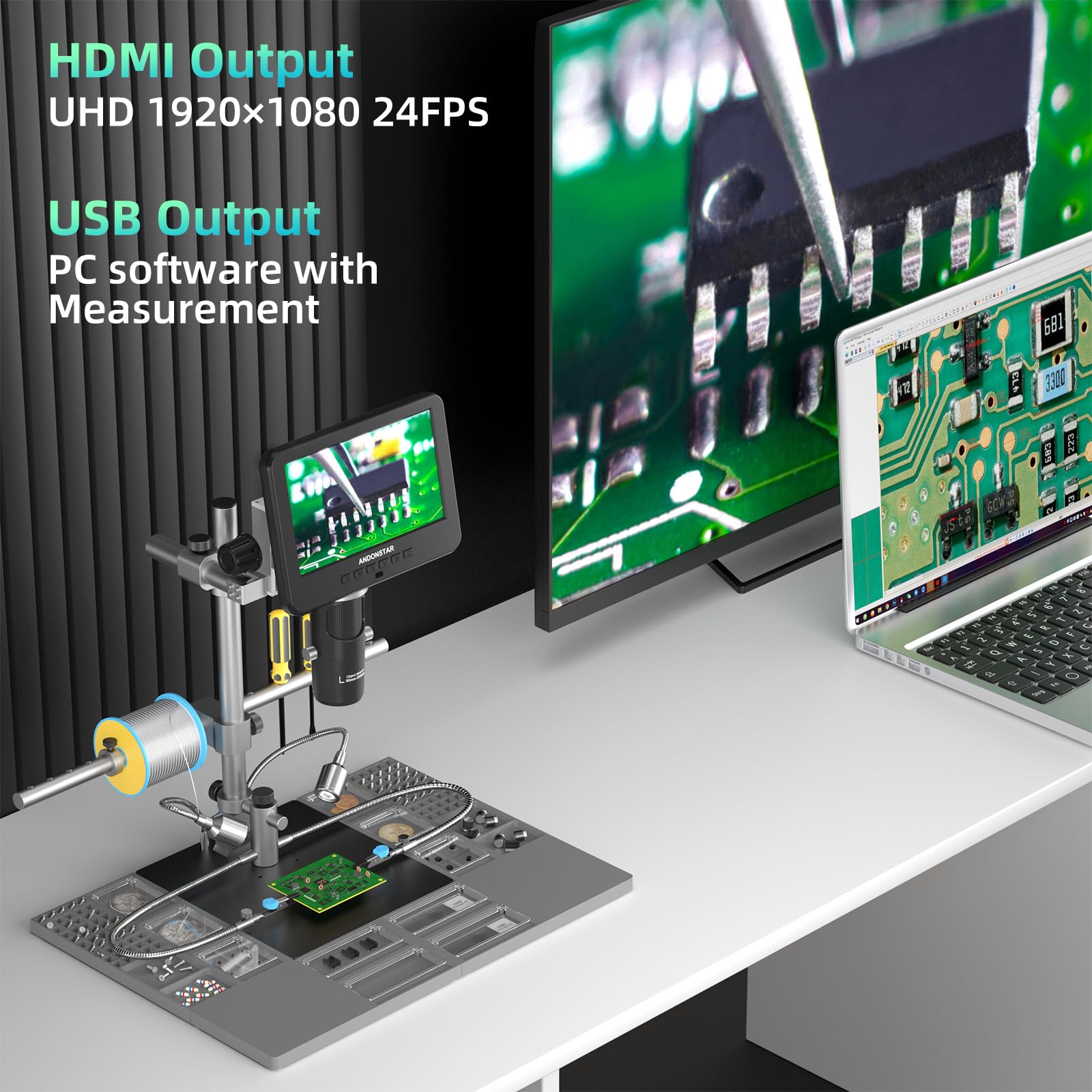Andonstar rotatable helping hands aid precise soldering
