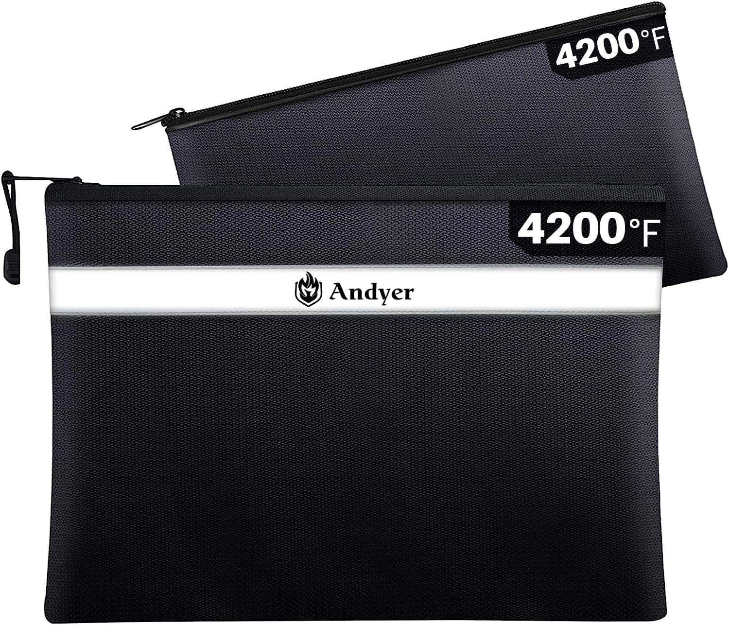 Andyer fireproof document bag 13.4x10 front view for safe document storage.