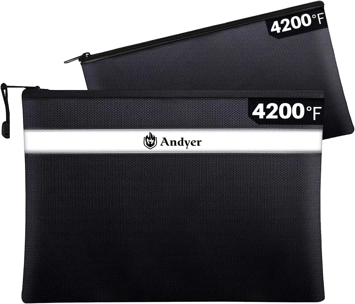 Andyer fireproof document bag 13.4x10 front view for safe document storage.