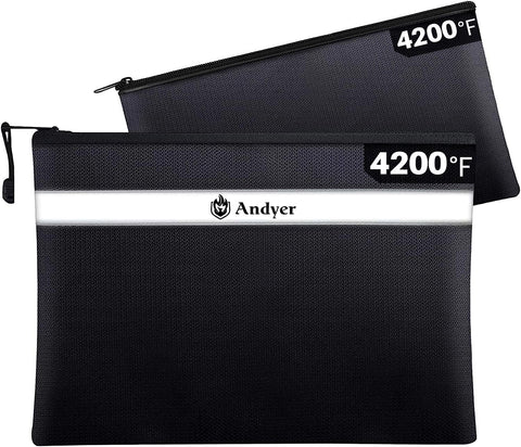 Andyer fireproof document bag 13.4x10 front view for safe document storage.