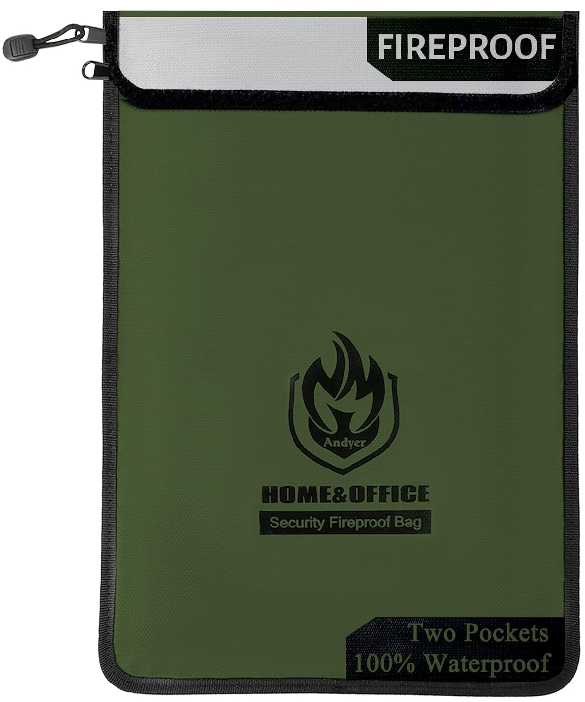 Andyer upgraded two-pocket fireproof bag front view for durable document protection