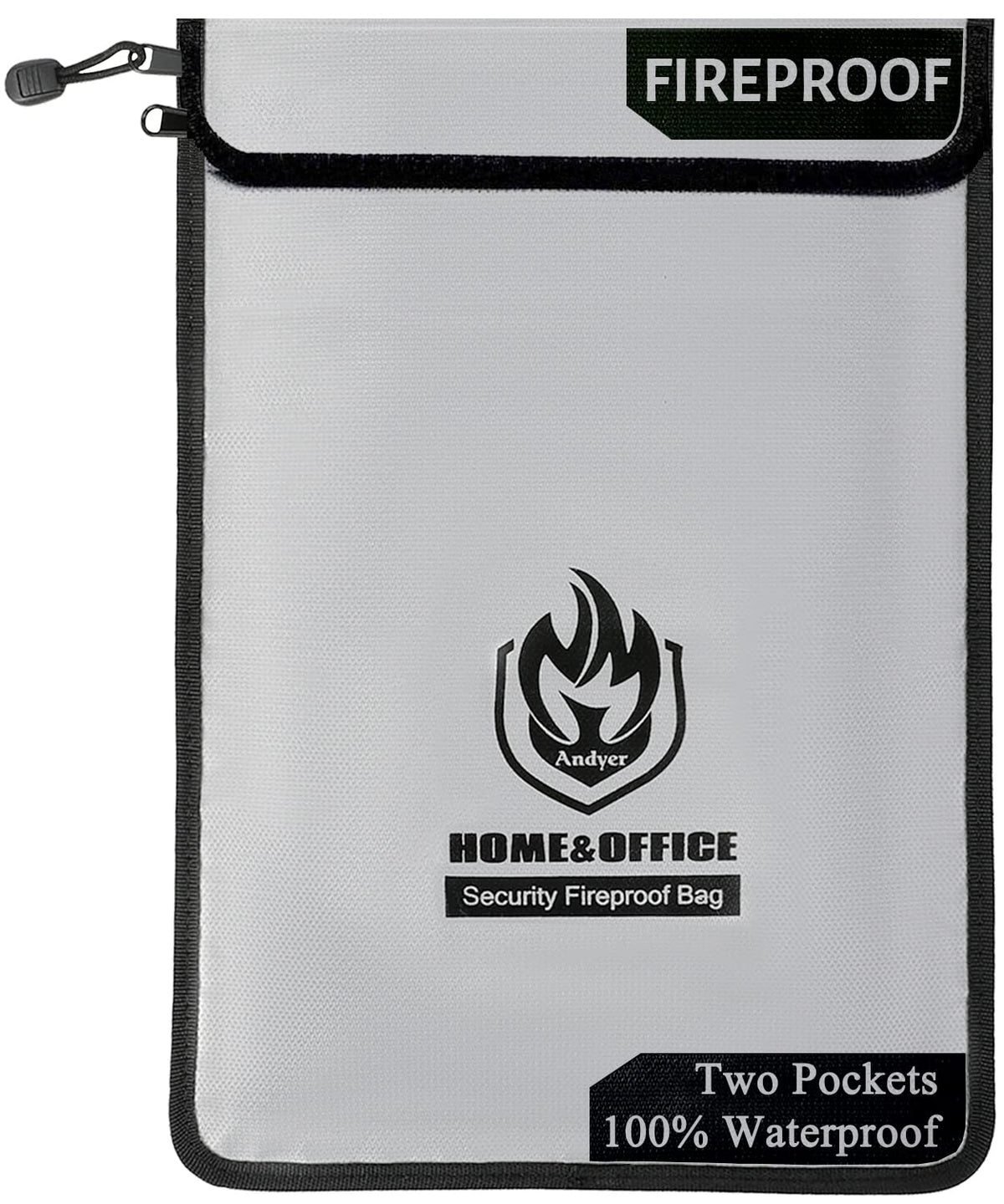 Andyer upgraded two-pocket fireproof bag front view for secure document storage on the go