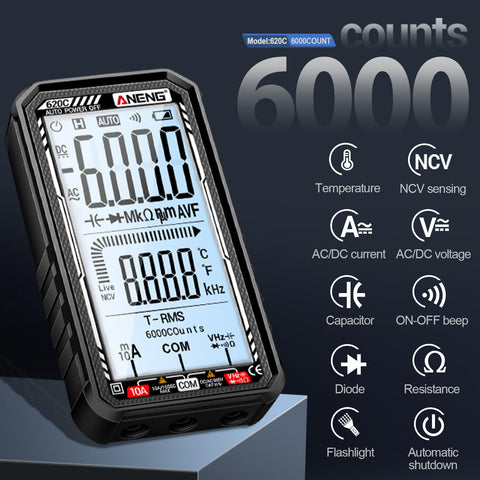 ANENG 620C LCD display highlights clear readings in any lighting.