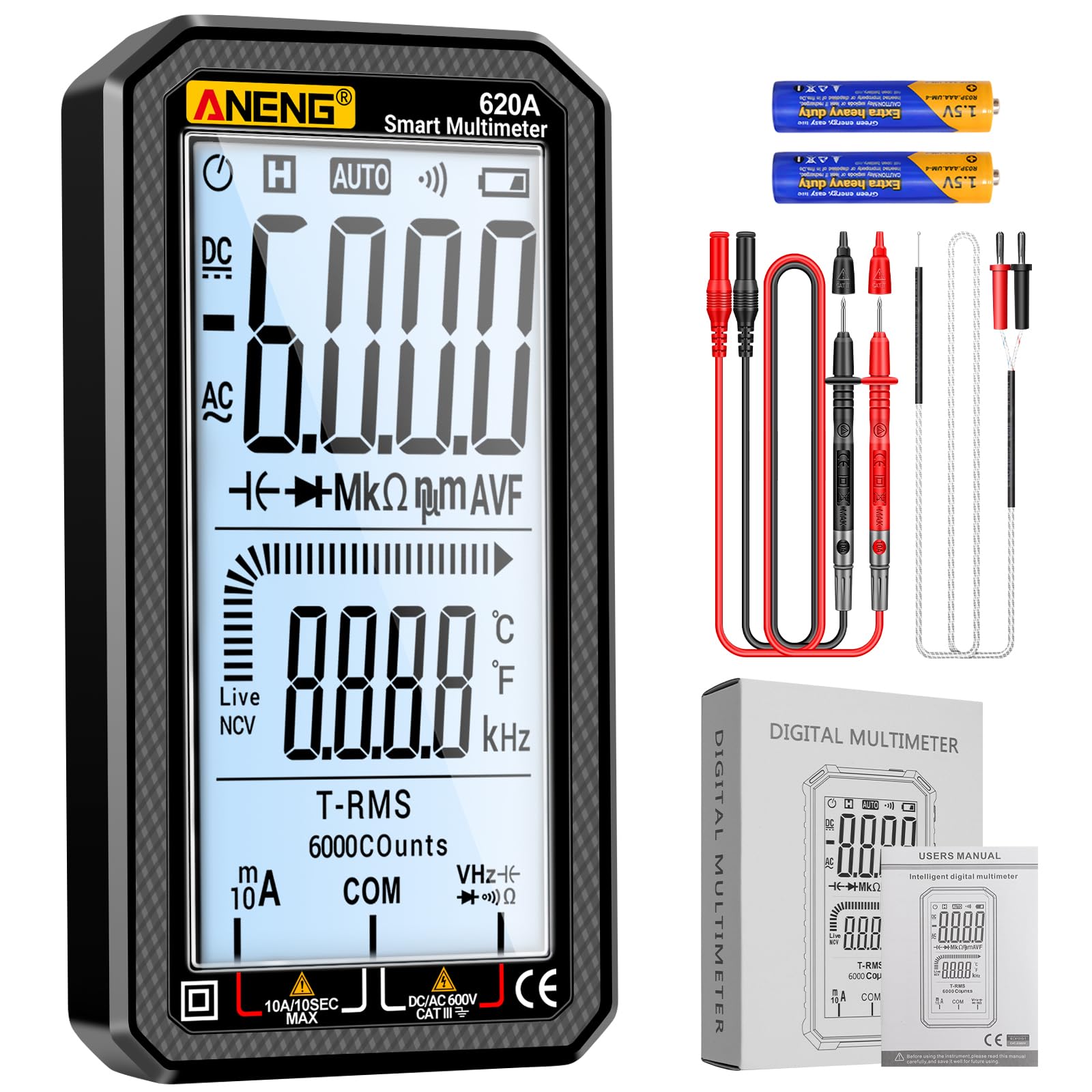 ANENG digital multimeter with 6000-count display for precise measurements