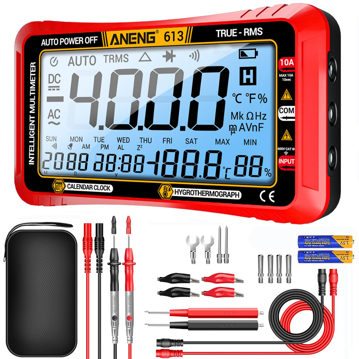 ANENG digital multimeter display aids precise readings in bright or dim light