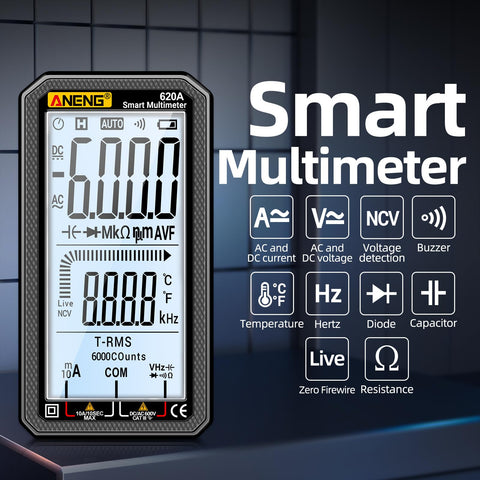 ANENG DMM LCD display shows temperature readouts for quick on-site checks