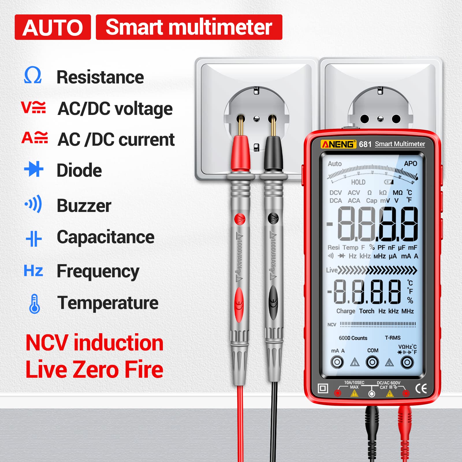 ANENG DMM NCV detection for safe live voltage awareness