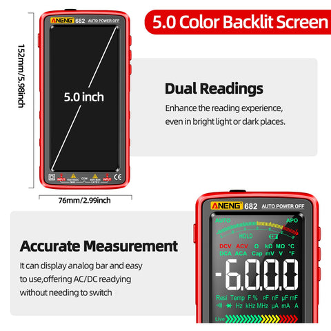 ANENG 6000-counts true RMS meter supports precise AC/DC measurements.