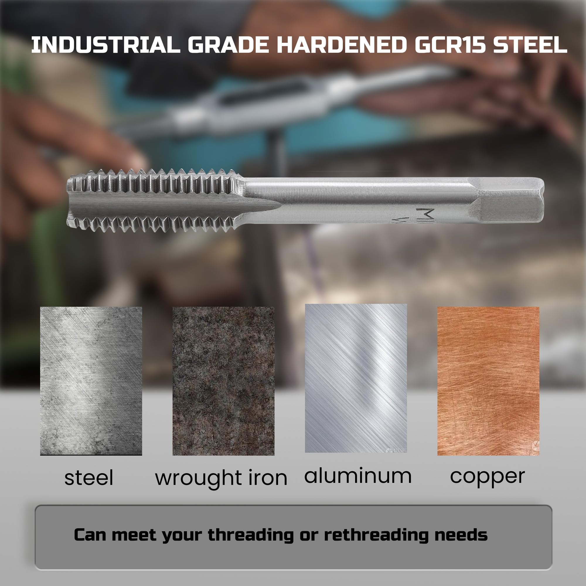 Anfrere T-handle tap wrenches in use for precise cutting.