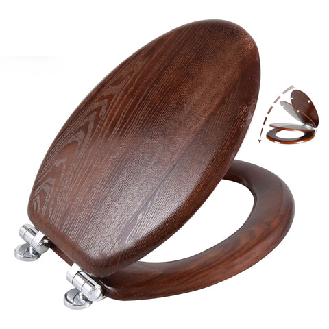 Angel Shield elongated seat in dark walnut shows closed, whisper-quiet action.