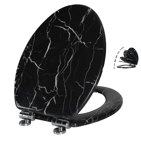 Angel Shield marble toilet seat closed softly for quiet, comfortable use.