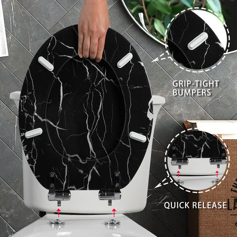 Angel Shield quiet close feature reduces slams for calmer bathrooms.