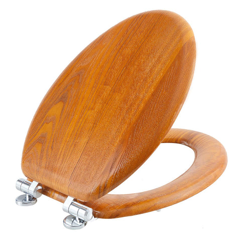 Angel Shield wood toilet seat elongated for universal fit and comfort.
