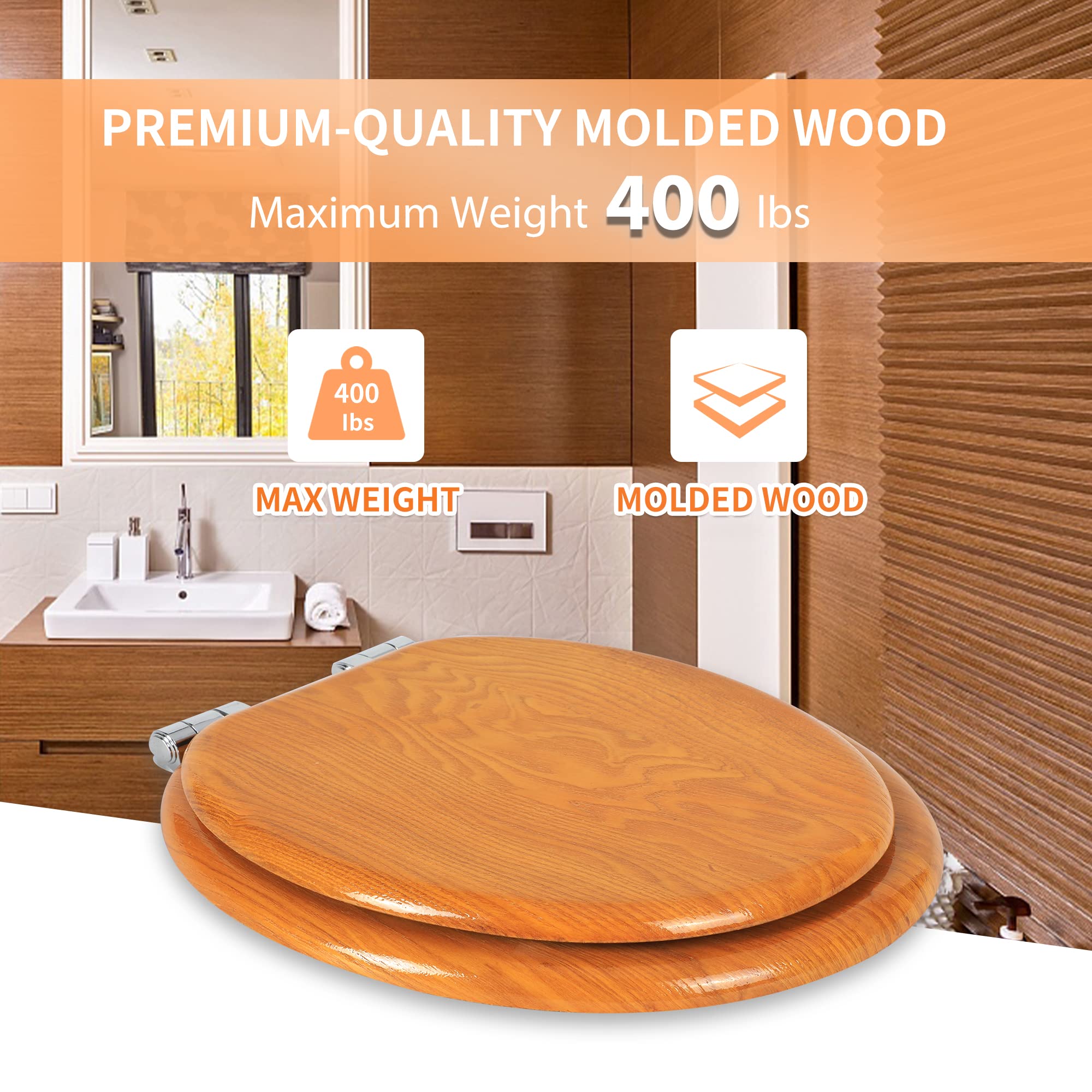 Angel Shield wood toilet seat installation in minutes with included hardware.