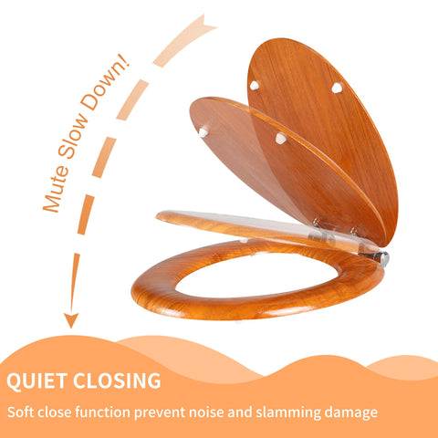 Angel Shield wood toilet seat quick-release hinges for easy cleaning.