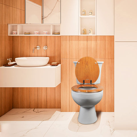 Angel Shield wood toilet seat universal-fit design matches major brands.