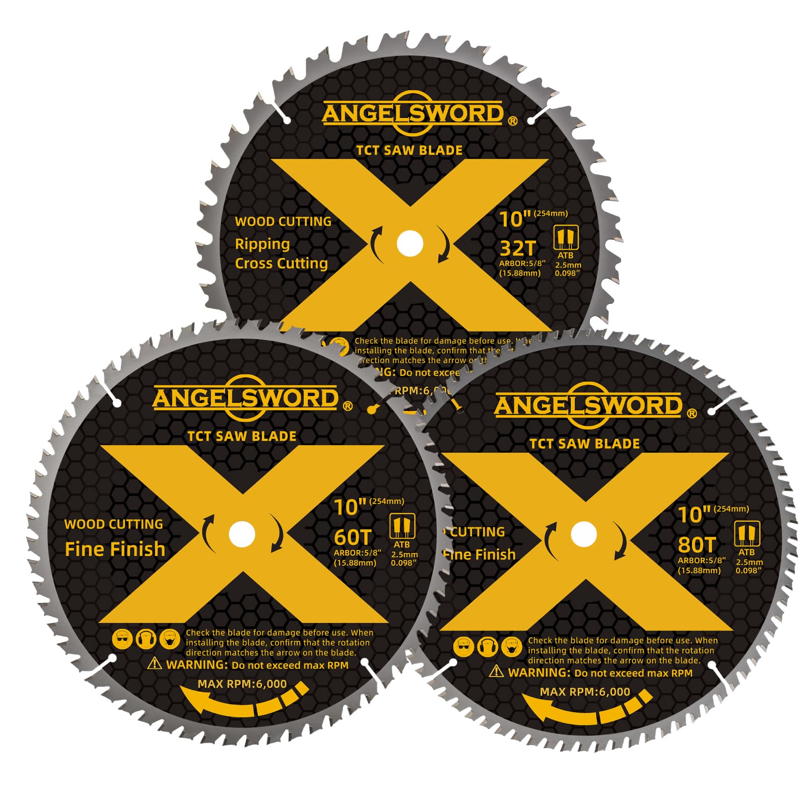 ANGELSWORD 10-inch blade 32T close-up highlights framing teeth