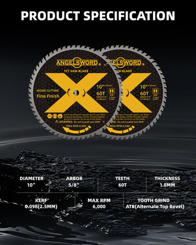 ANGELSWORD 60T carbide teeth for wear resistance and smooth cuts.