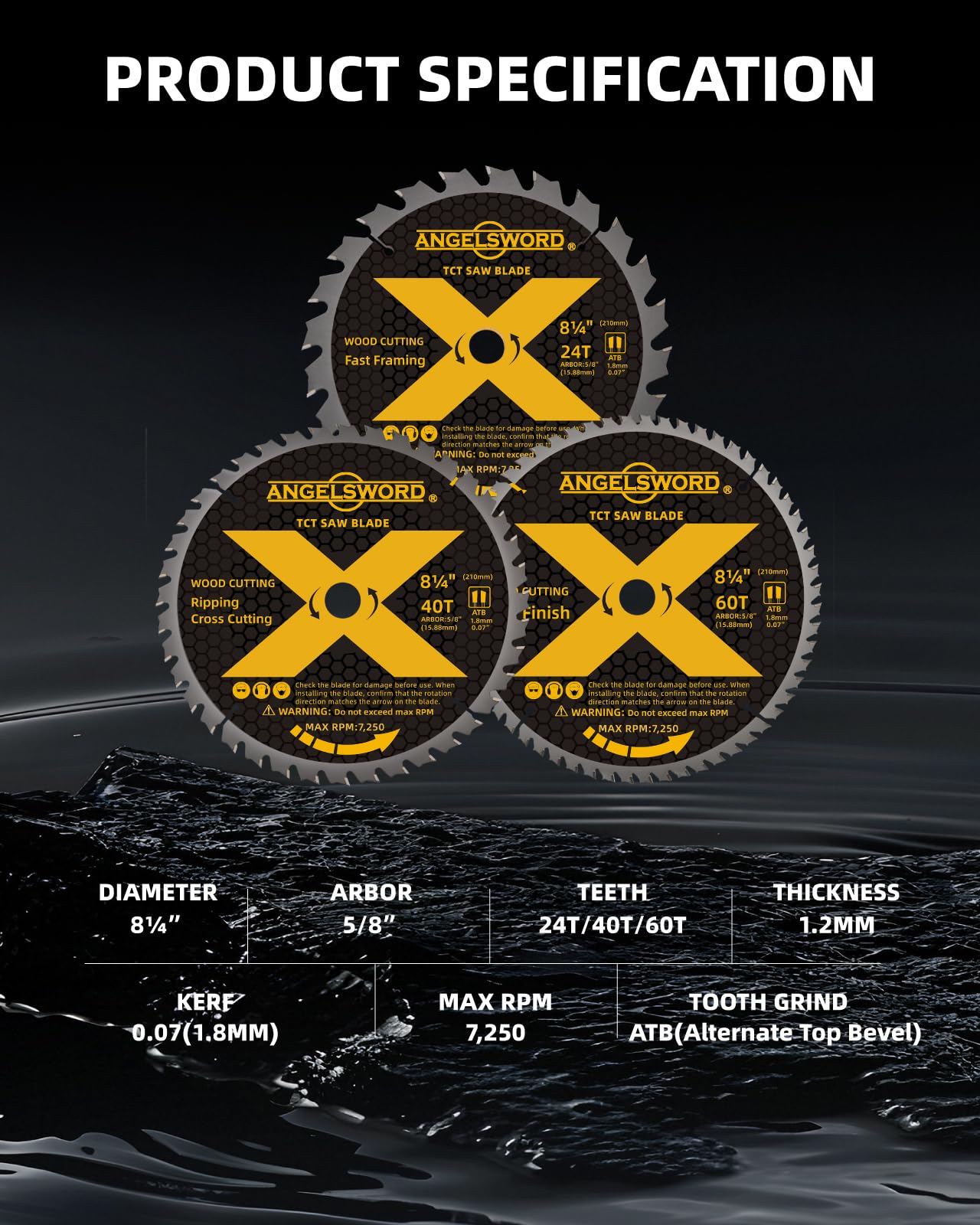 ANGELSWORD 40T ripping blade delivers smooth cross-cuts in softwoods and plywood.