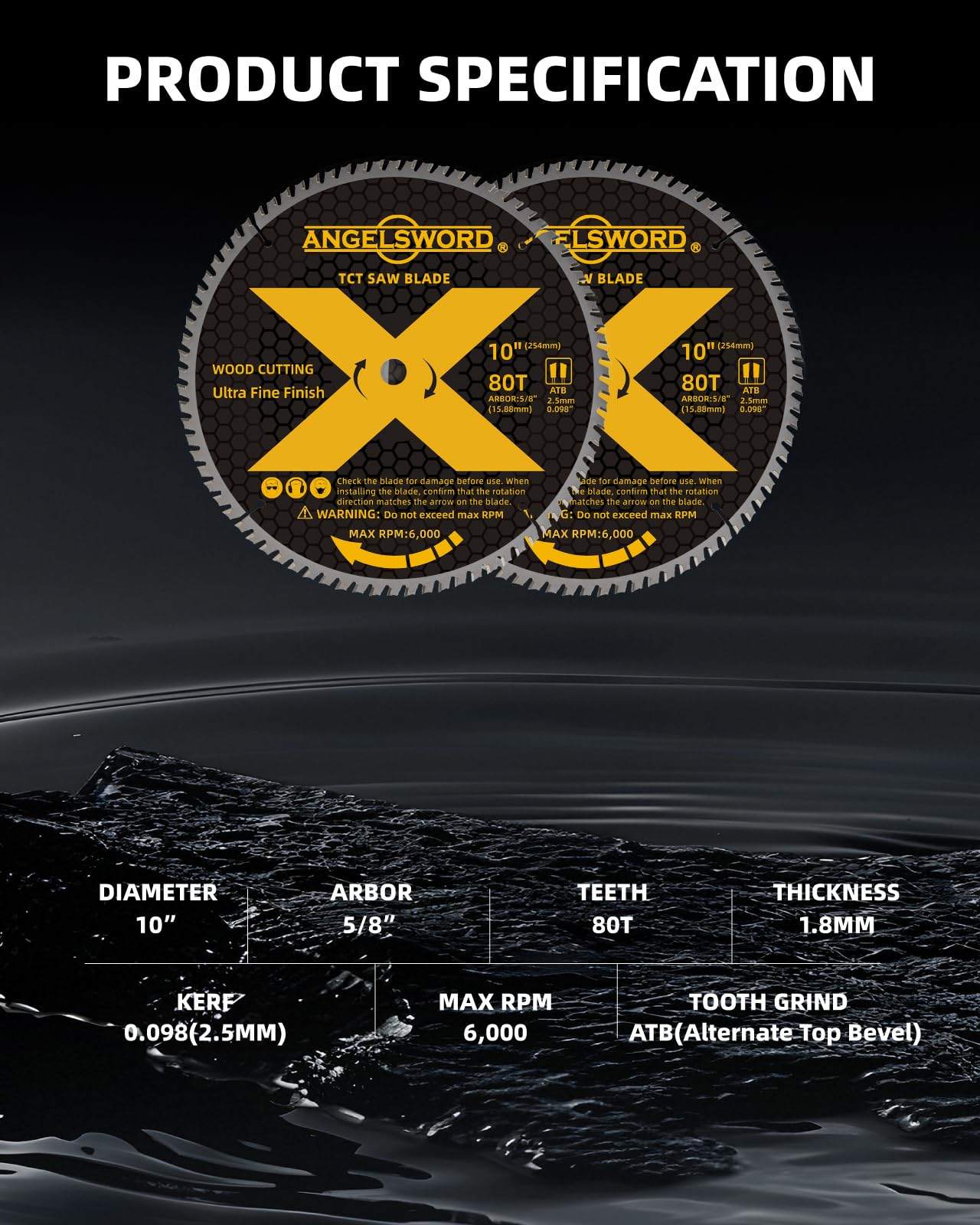 ANGELSWORD 80T carbide teeth provide wear resistance and long blade life.