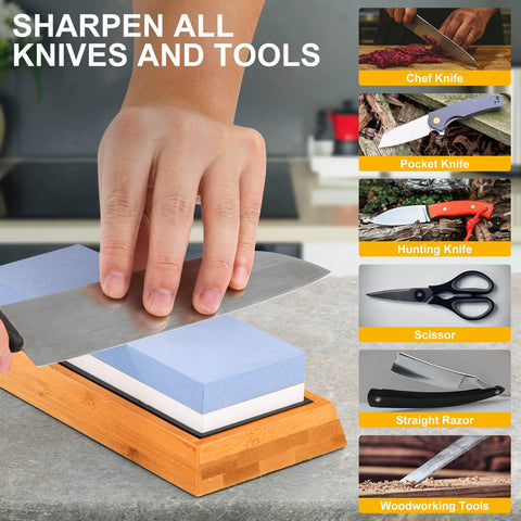 Angerstone angle guide helps maintain correct angle for precise edge.