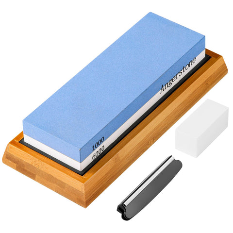 Angerstone premium knife sharpening stone 1000/6000 with non-slip base for stable sharpening.