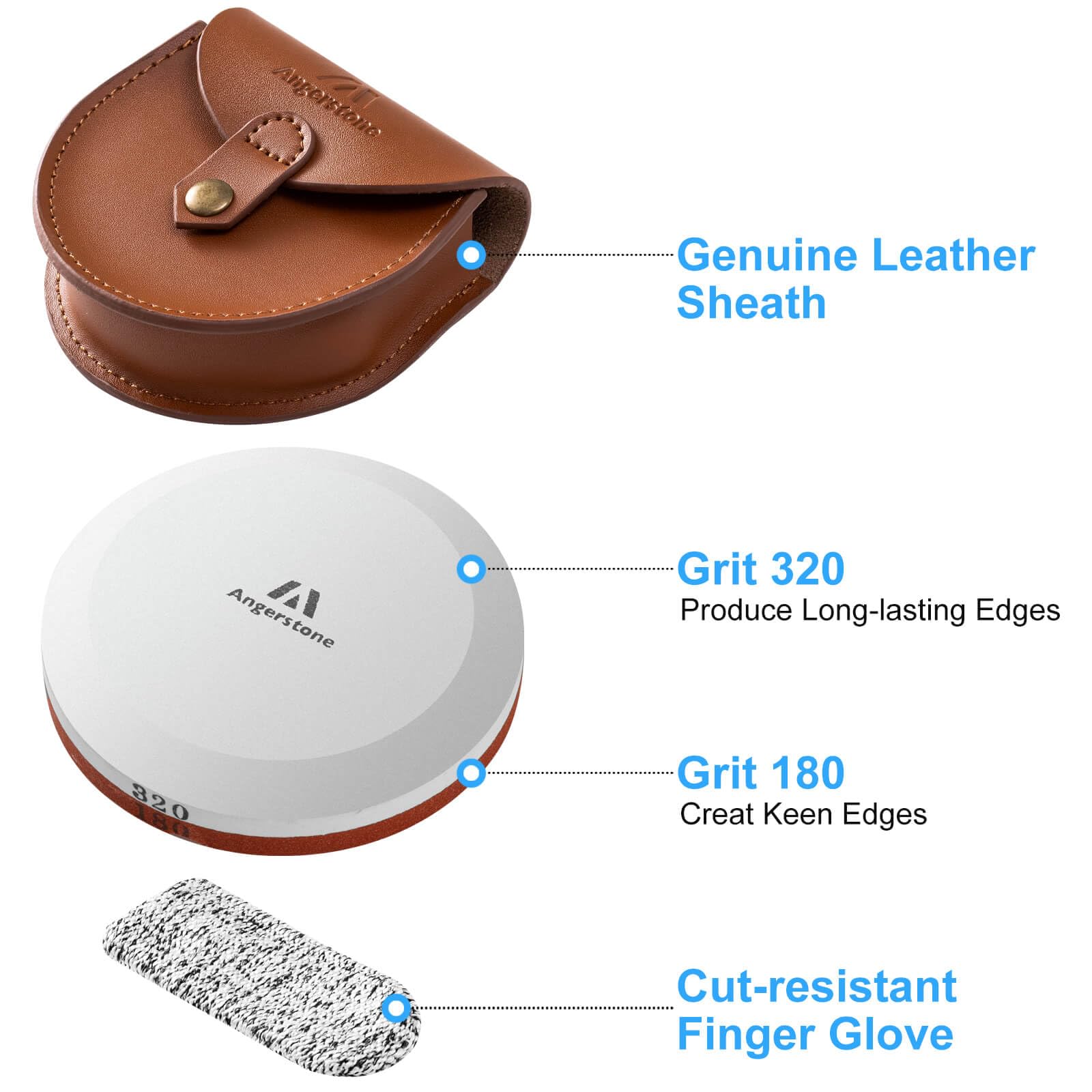 Angerstone cowhide sheath protects the sharpening kit on the trail.