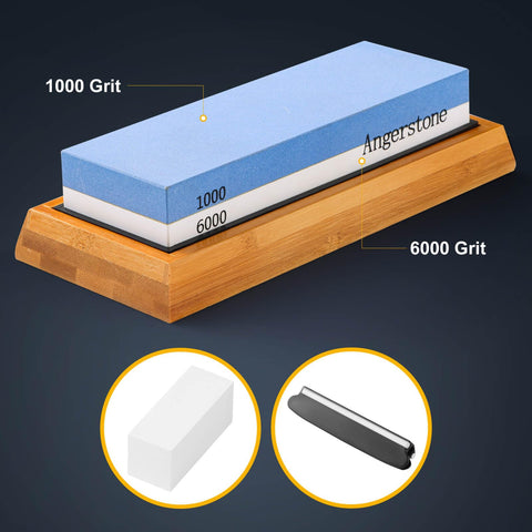 Angerstone whetstone with silicone base for secure, mess-free sharpening.