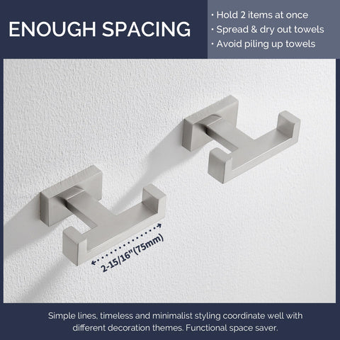 Angle Simple 75mm spacing between hooks promotes air drying in brushed nickel