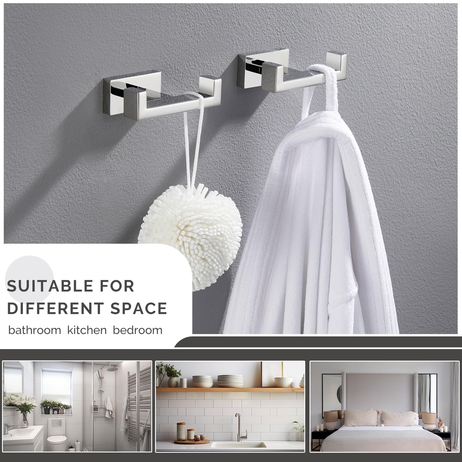 Angle Simple base-to-hook distance supports wider items without crowding.
