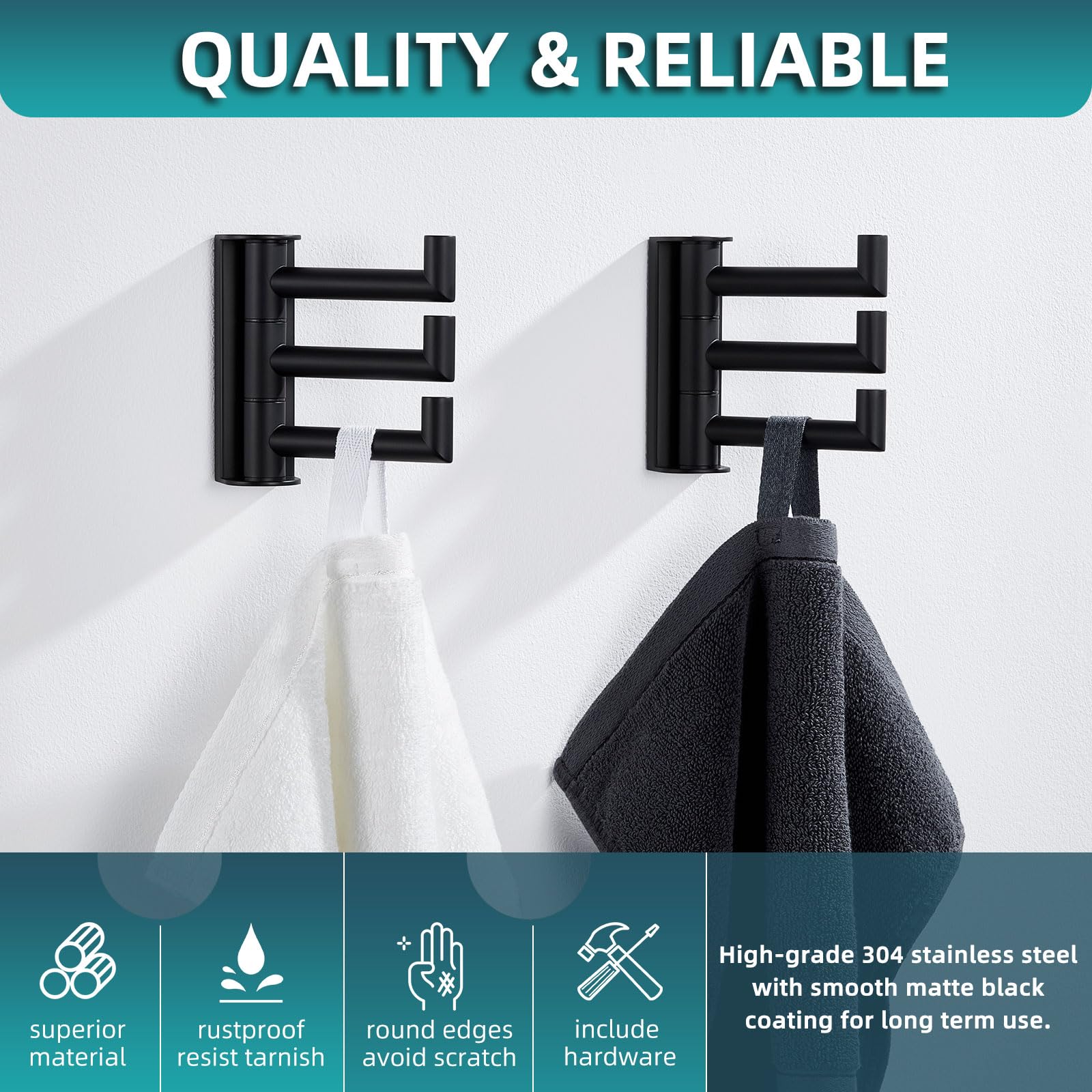 Angle Simple bathroom wall mount hooks add convenient hanging space.