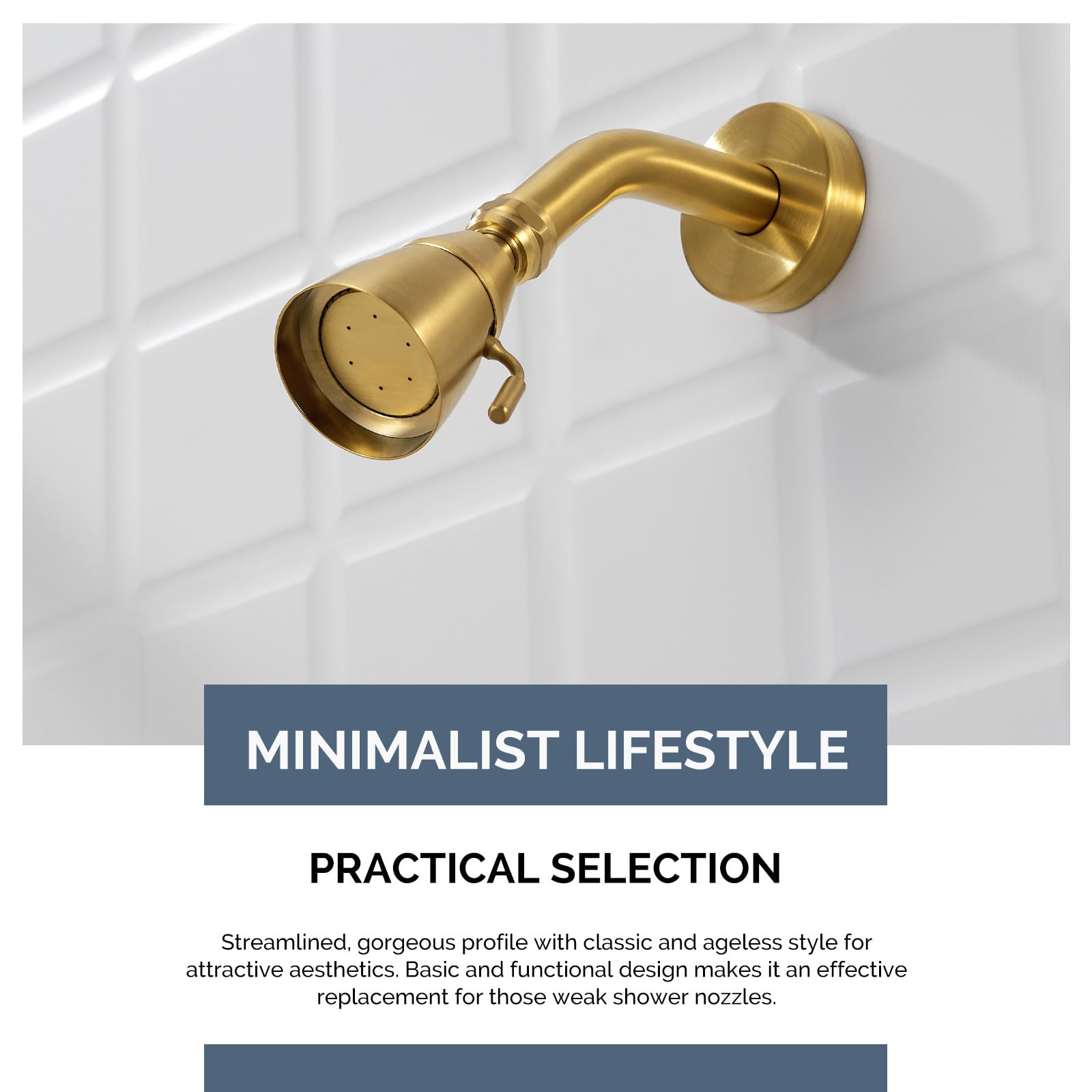 Premium brushed gold finish detail on Angle Simple shower head.