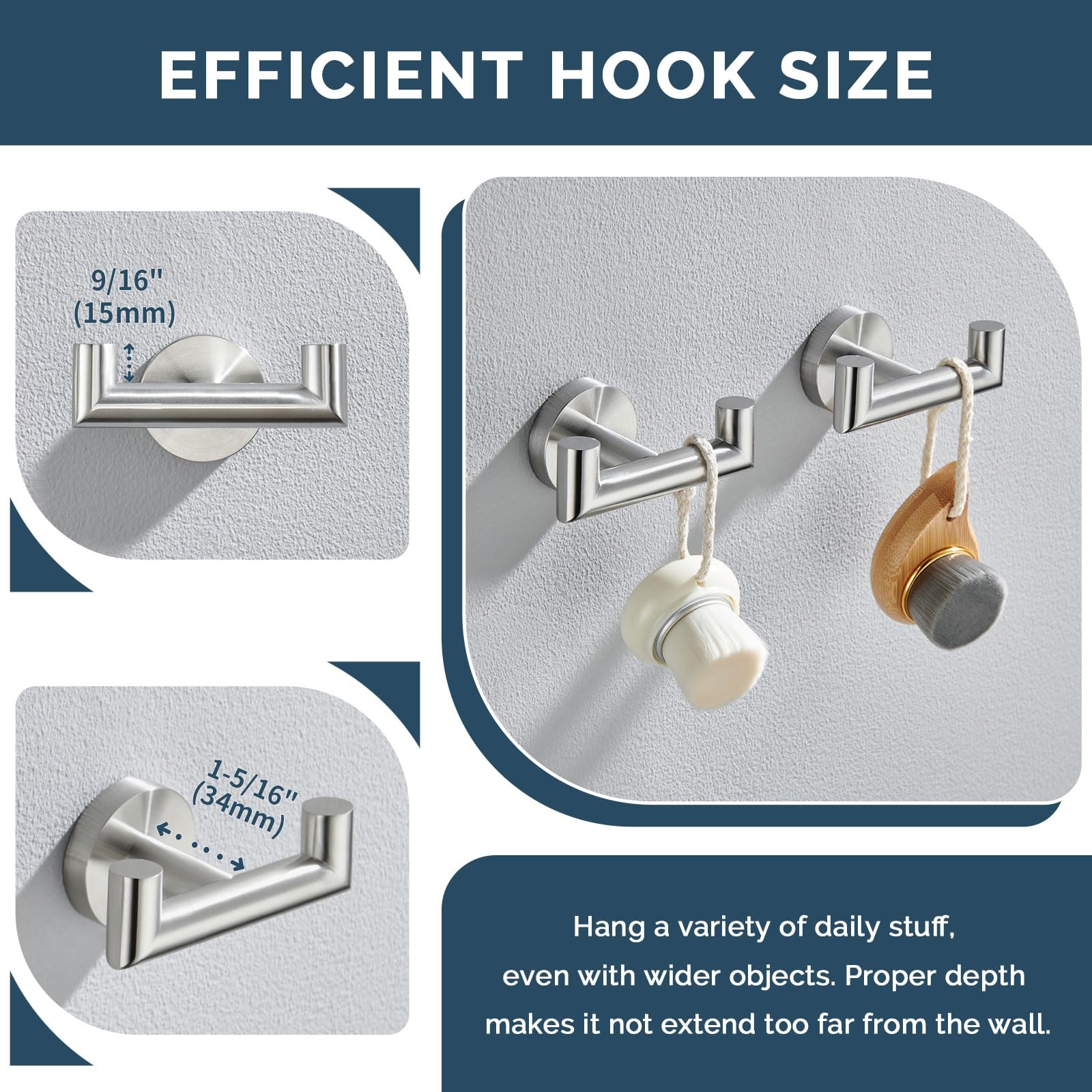 Angle Simple brushed nickel hook end keeps towels secure
