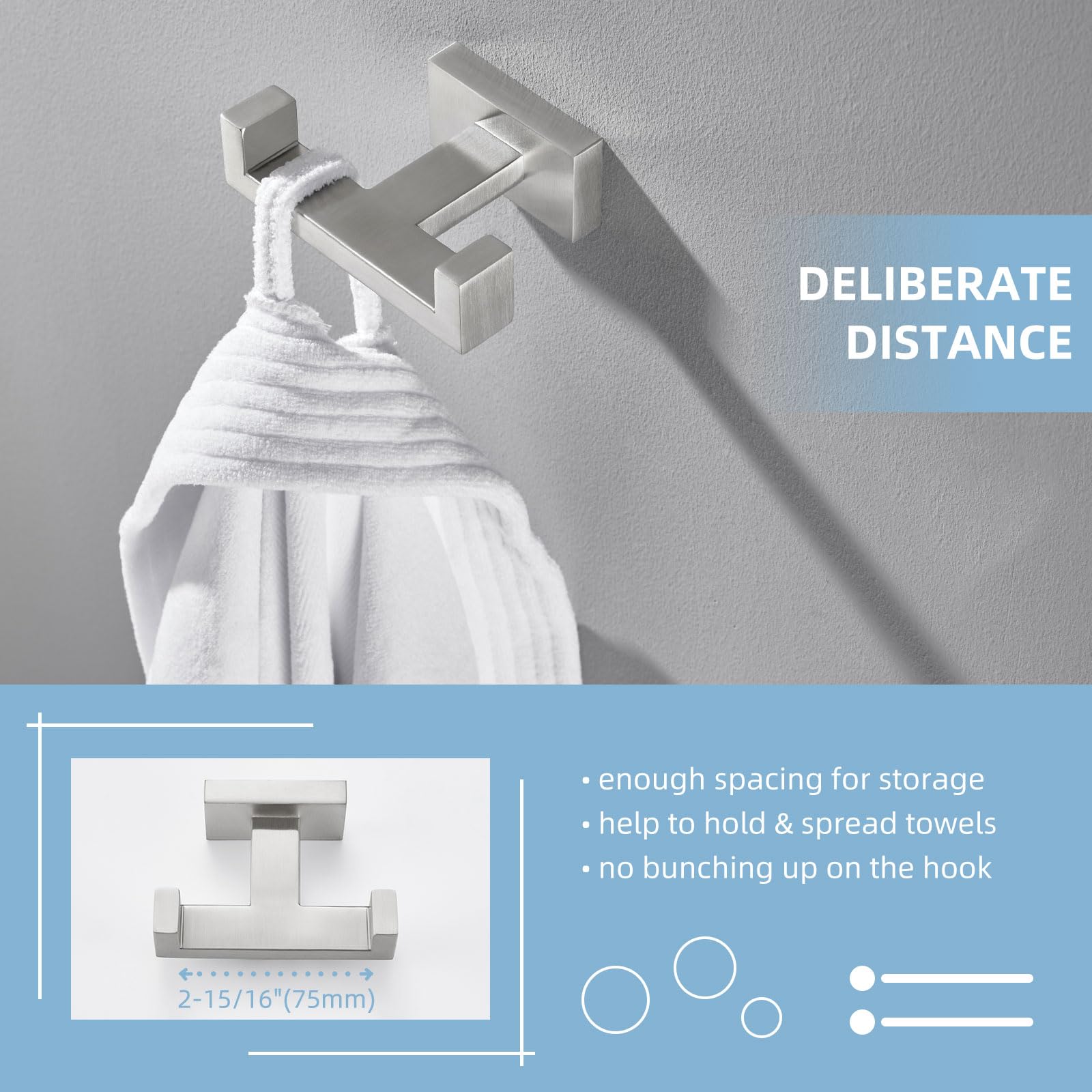 Angle Simple wall-mounted hook stabilizes coats and bags.
