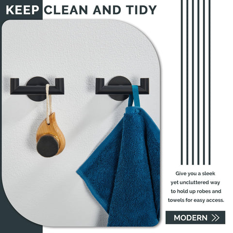 Angle Simple daily-use hooks for towels, robes, or bags in a bathroom.