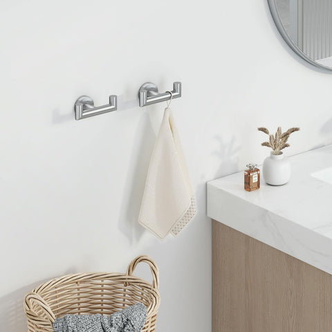 Angle Simple double robe hook in SUS304 stainless steel for robes and bags