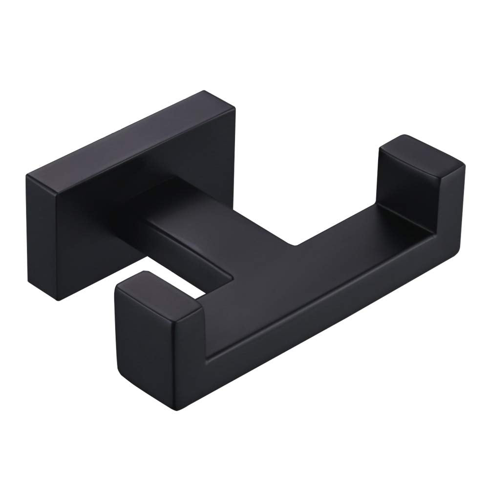Angle Simple double towel hook matte black front view for organized bathrooms