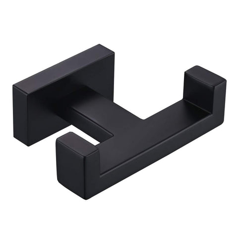 Angle Simple double towel hook matte black front view for organized bathrooms