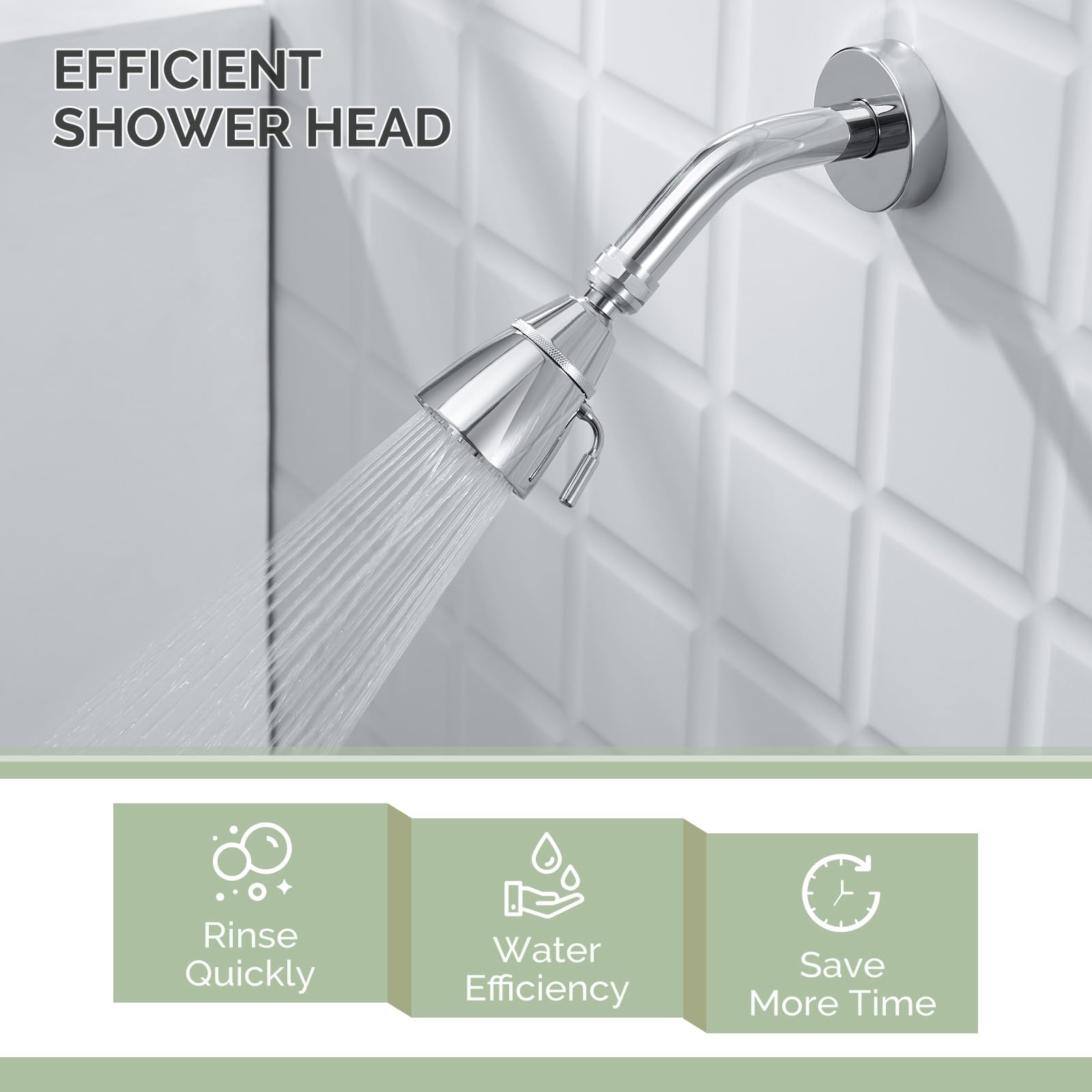 Angle Simple shower head installs easily by threading onto a standard pipe.
