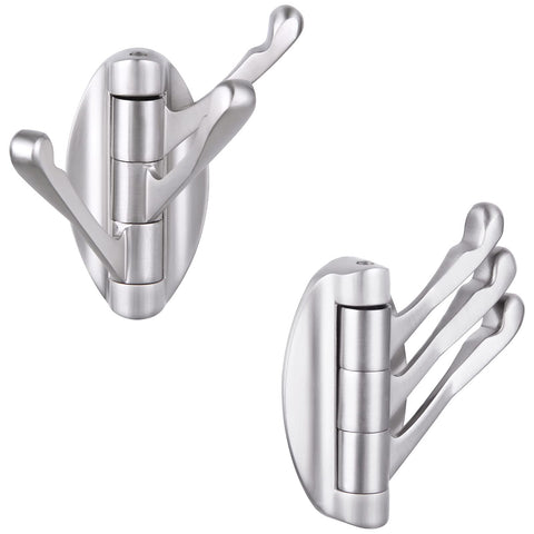 Angle Simple Foldable Swivel Towel Hook front view in brushed nickel for bathroom organization.