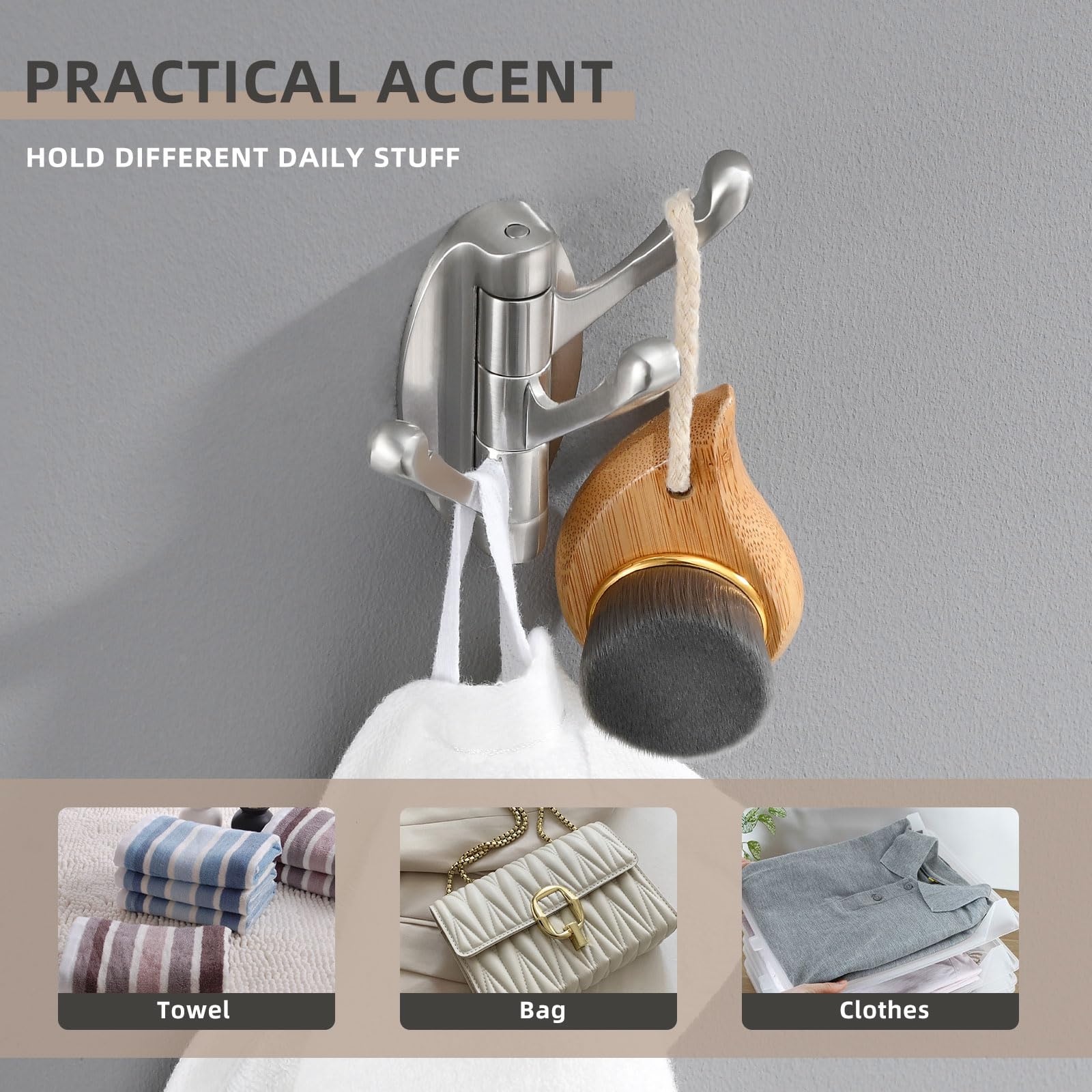 Angle Simple Foldable Swivel Towel Hook multipurpose hanger for towels robes and bags.