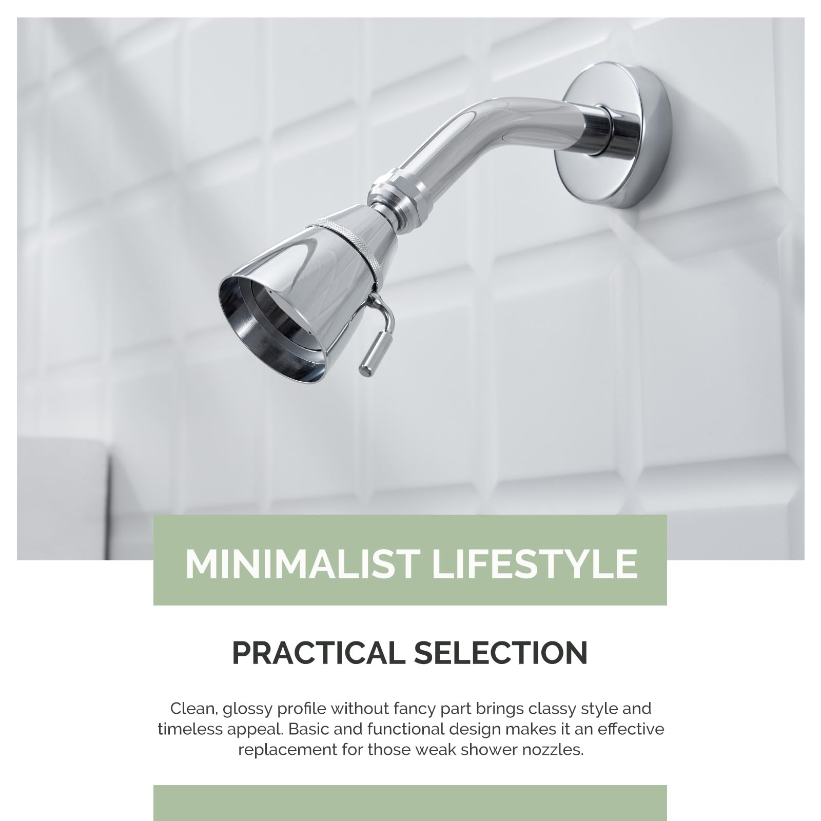 Angle Simple shower head ideal for hair rinsing and thorough cleansing.