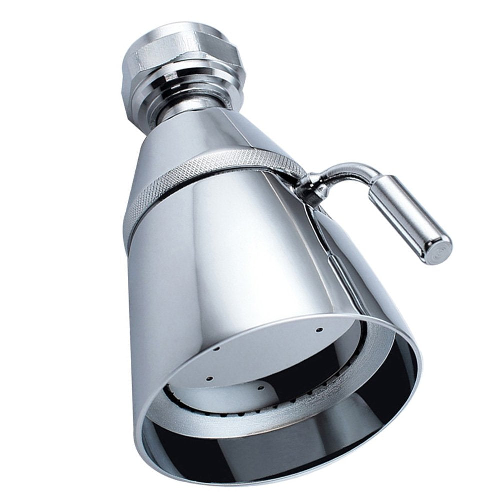 Angle Simple high-flow shower head with brass assembly for durable rinsing power.